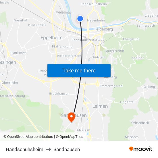 Handschuhsheim to Sandhausen map