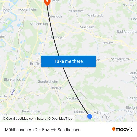 Mühlhausen An Der Enz to Sandhausen map
