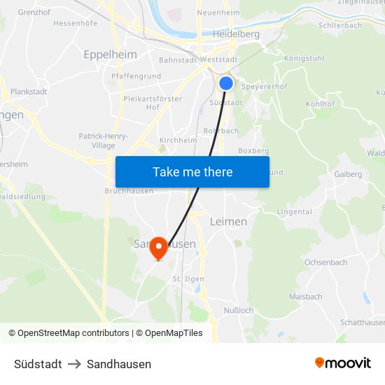 Südstadt to Sandhausen map