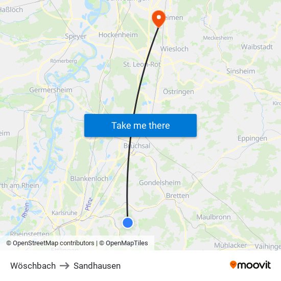 Wöschbach to Sandhausen map