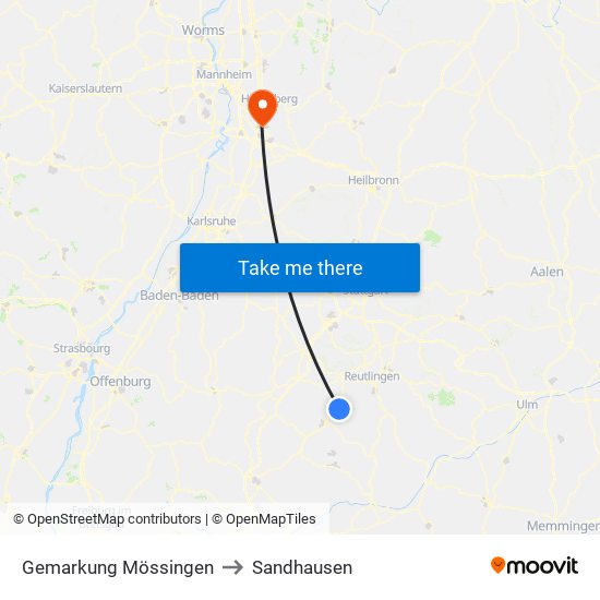 Gemarkung Mössingen to Sandhausen map