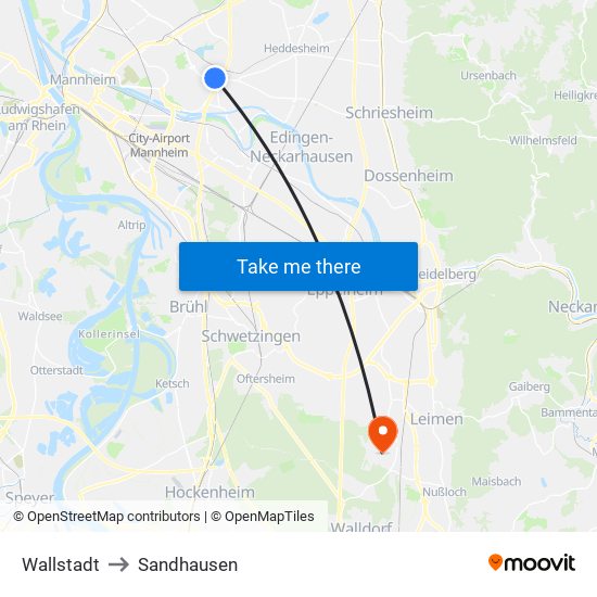 Wallstadt to Sandhausen map