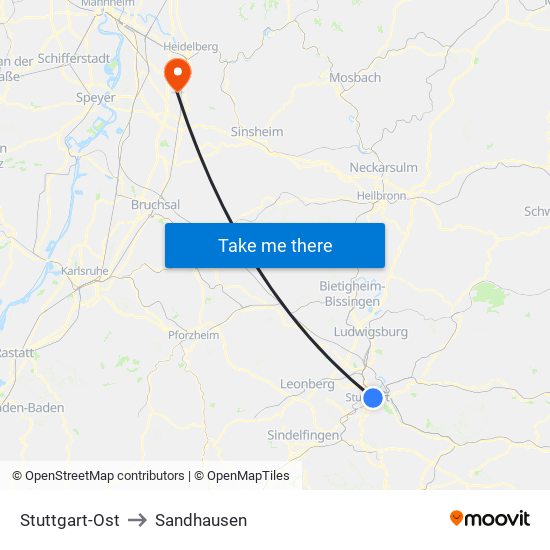 Stuttgart-Ost to Sandhausen map