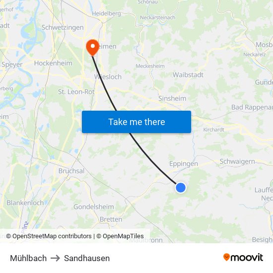 Mühlbach to Sandhausen map