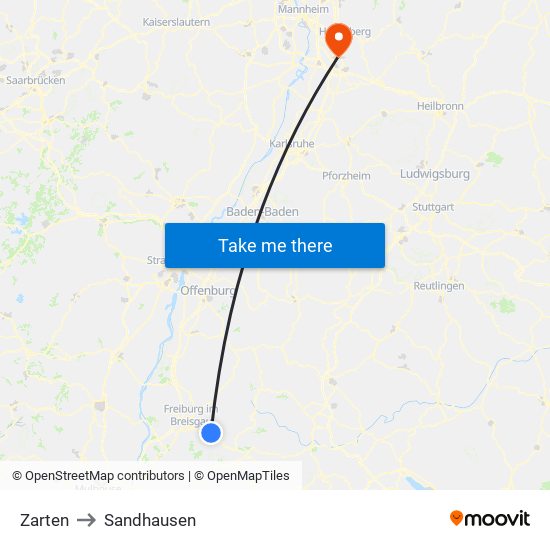 Zarten to Sandhausen map
