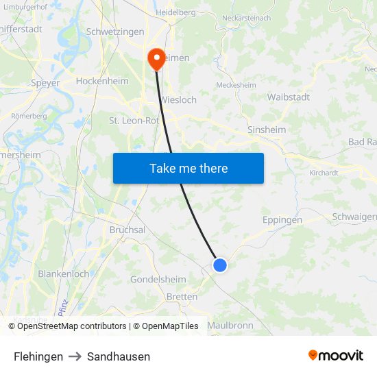 Flehingen to Sandhausen map