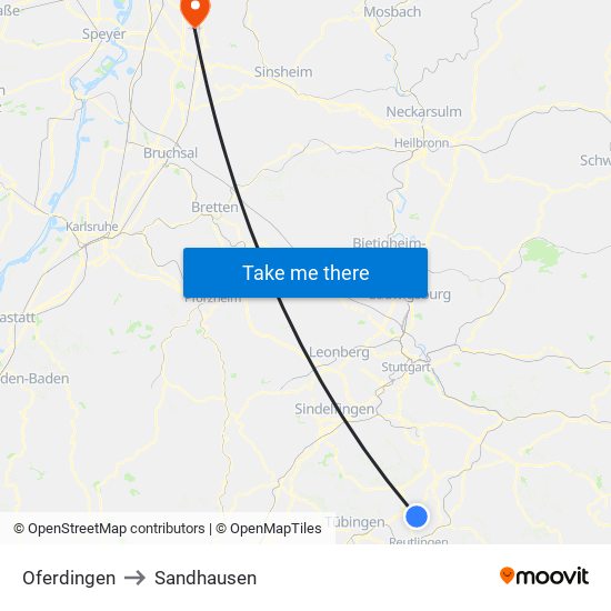 Oferdingen to Sandhausen map