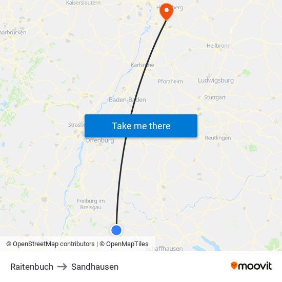 Raitenbuch to Sandhausen map