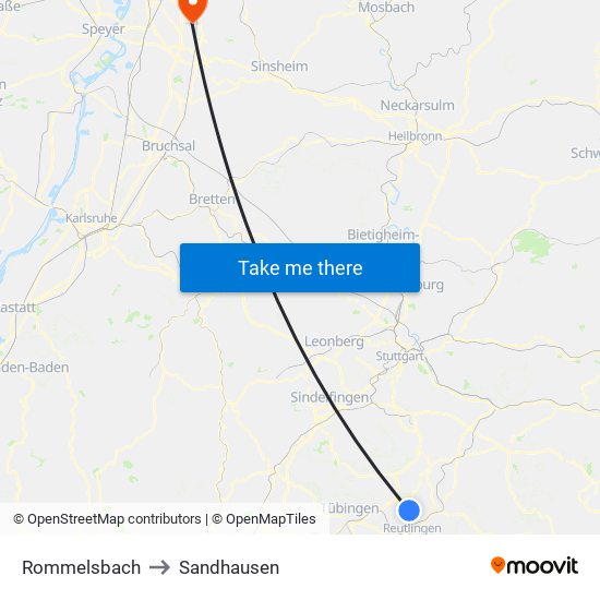 Rommelsbach to Sandhausen map