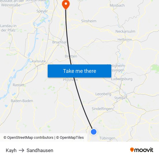 Kayh to Sandhausen map