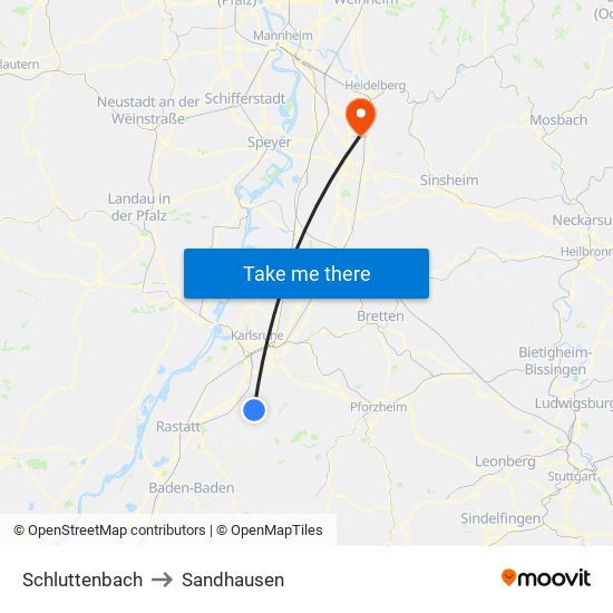 Schluttenbach to Sandhausen map