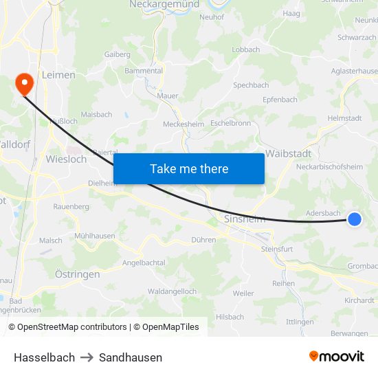 Hasselbach to Sandhausen map