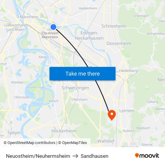 Neuostheim/Neuhermsheim to Sandhausen map