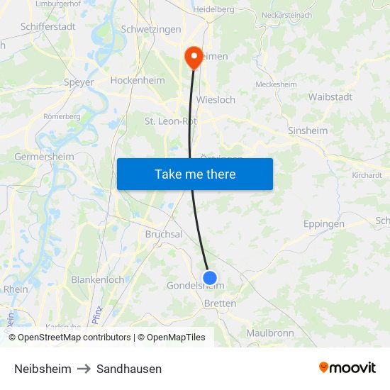 Neibsheim to Sandhausen map