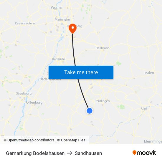 Gemarkung Bodelshausen to Sandhausen map
