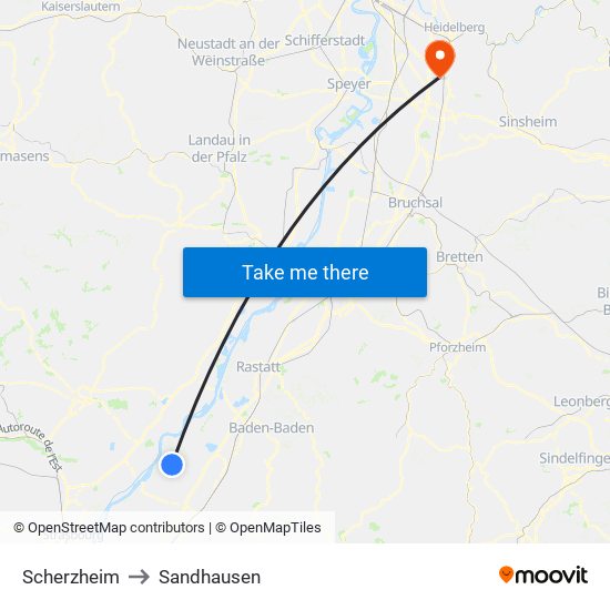 Scherzheim to Sandhausen map