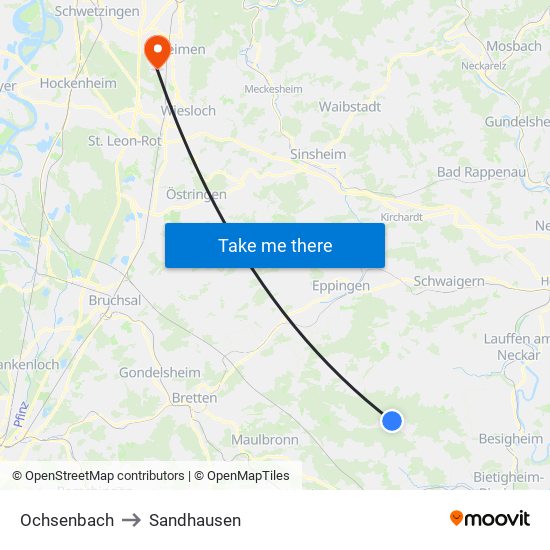 Ochsenbach to Sandhausen map