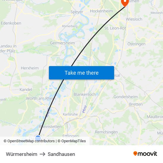 Würmersheim to Sandhausen map