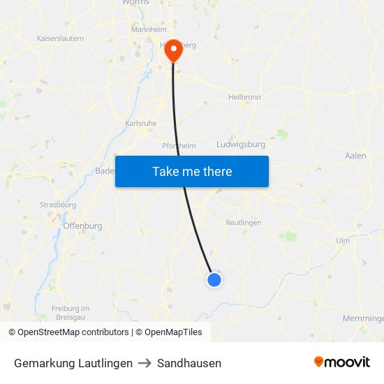 Gemarkung Lautlingen to Sandhausen map