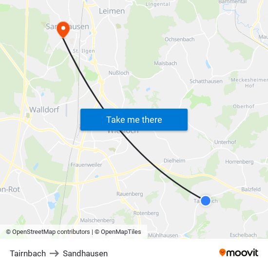 Tairnbach to Sandhausen map