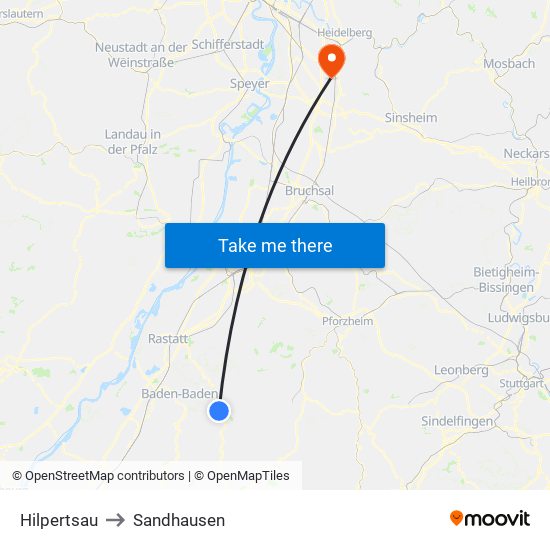 Hilpertsau to Sandhausen map