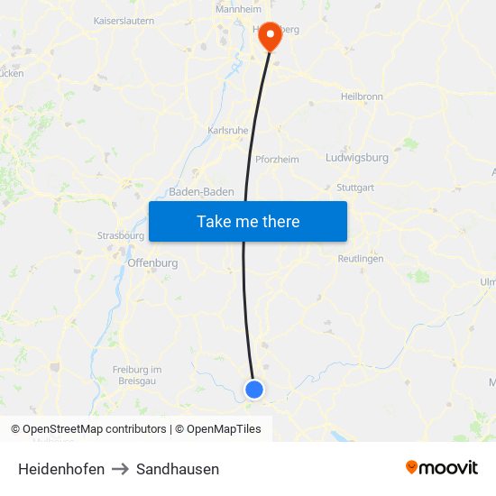 Heidenhofen to Sandhausen map