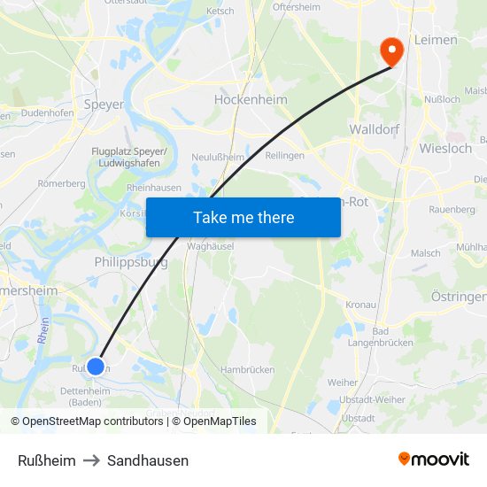 Rußheim to Sandhausen map