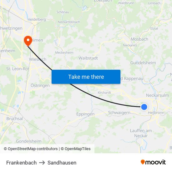 Frankenbach to Sandhausen map
