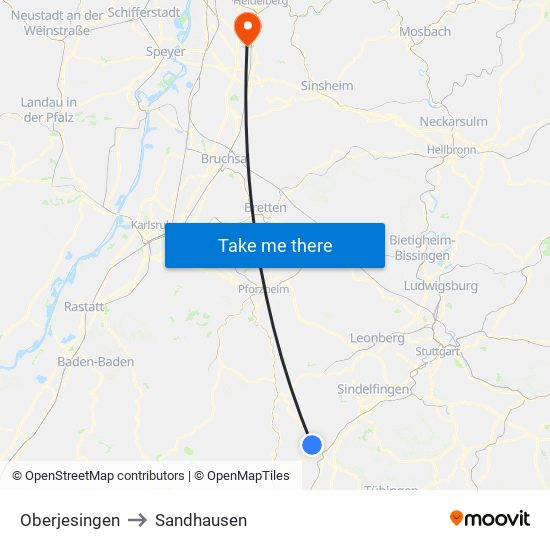 Oberjesingen to Sandhausen map