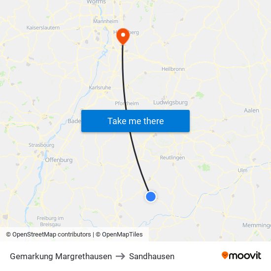 Gemarkung Margrethausen to Sandhausen map