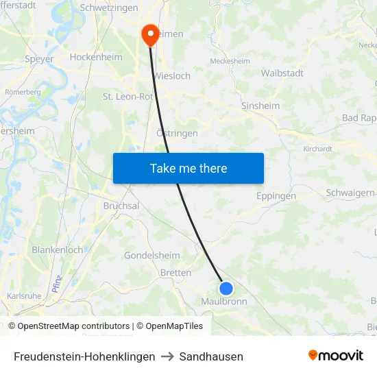 Freudenstein-Hohenklingen to Sandhausen map