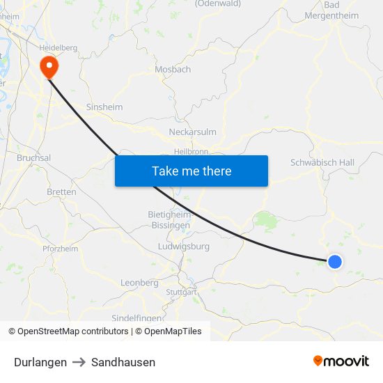 Durlangen to Sandhausen map