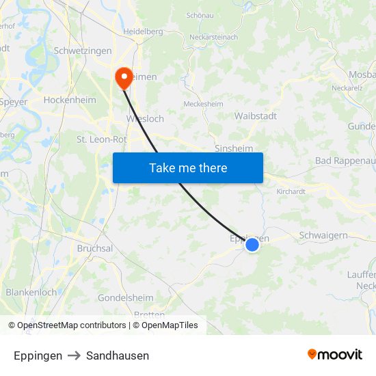 Eppingen to Sandhausen map