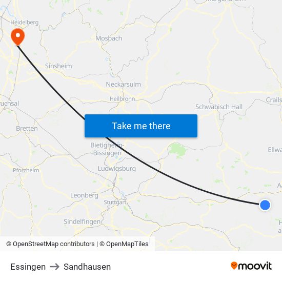 Essingen to Sandhausen map