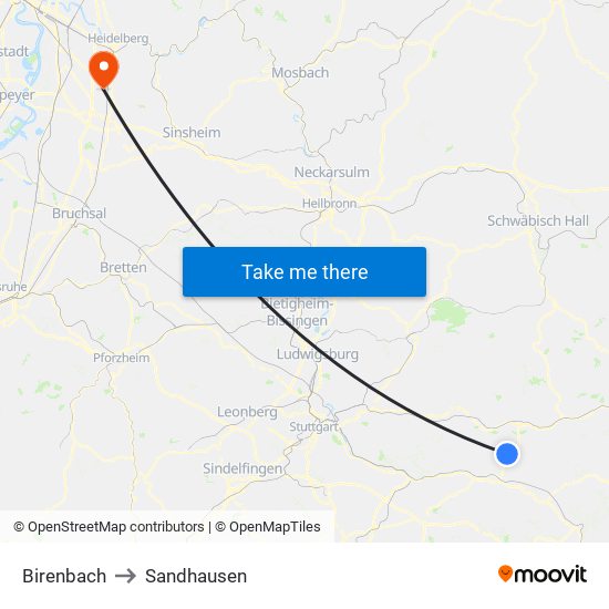 Birenbach to Sandhausen map