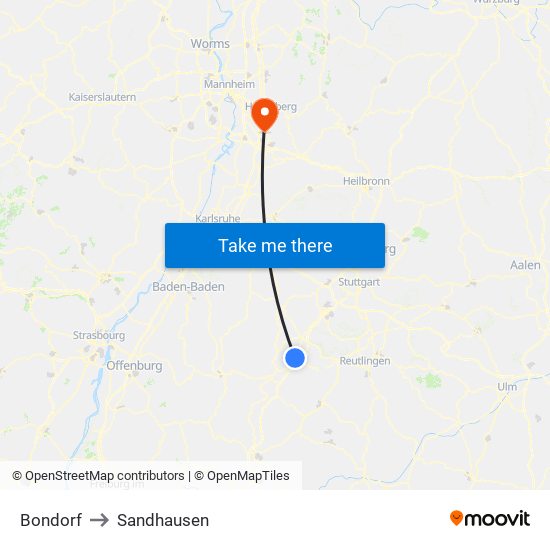 Bondorf to Sandhausen map