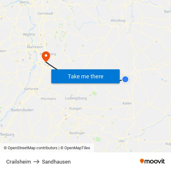 Crailsheim to Sandhausen map