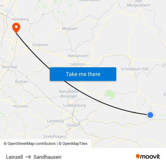 Leinzell to Sandhausen map