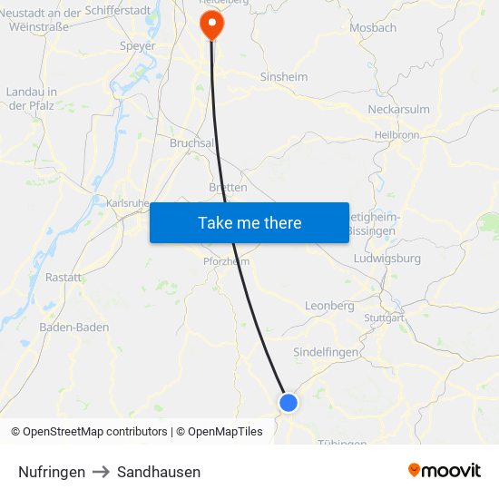 Nufringen to Sandhausen map