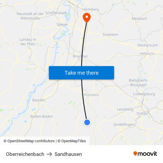 Oberreichenbach to Sandhausen map