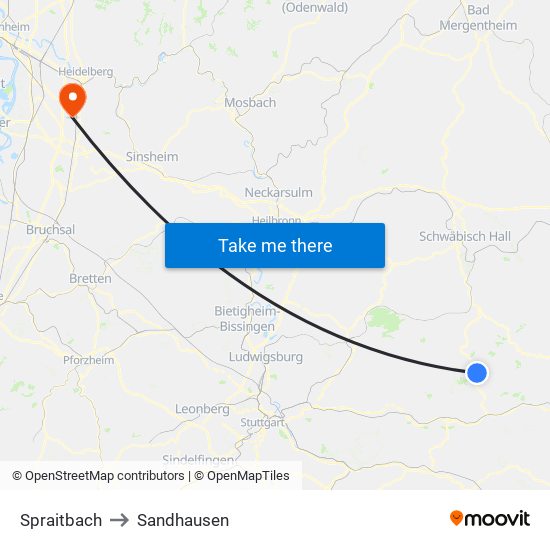 Spraitbach to Sandhausen map