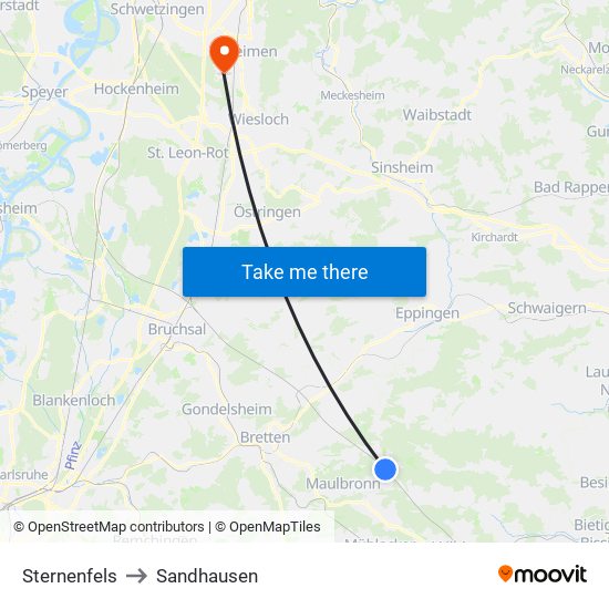 Sternenfels to Sandhausen map