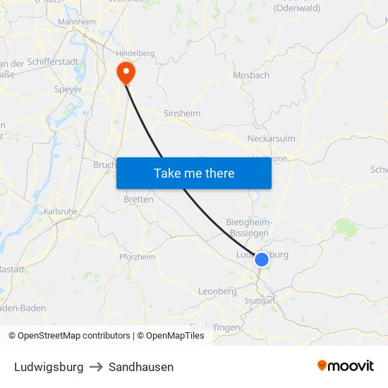 Ludwigsburg to Sandhausen map