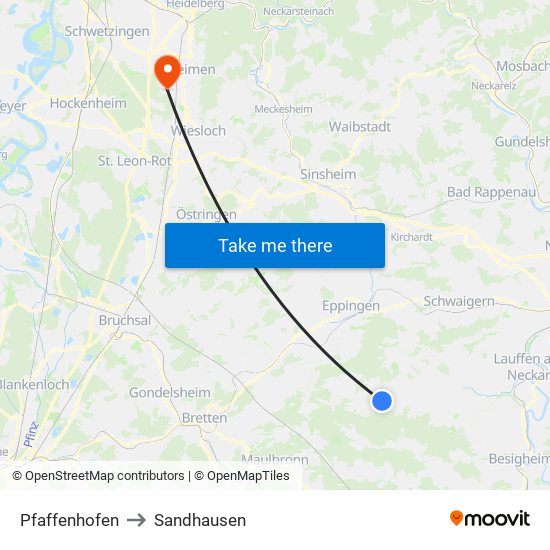 Pfaffenhofen to Sandhausen map