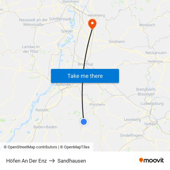 Höfen An Der Enz to Sandhausen map