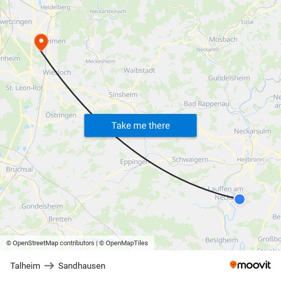 Talheim to Sandhausen map