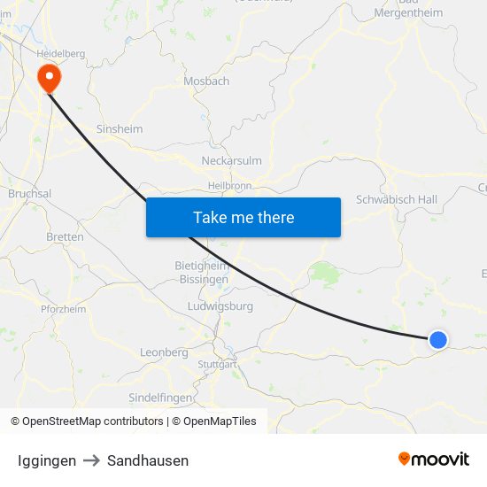 Iggingen to Sandhausen map