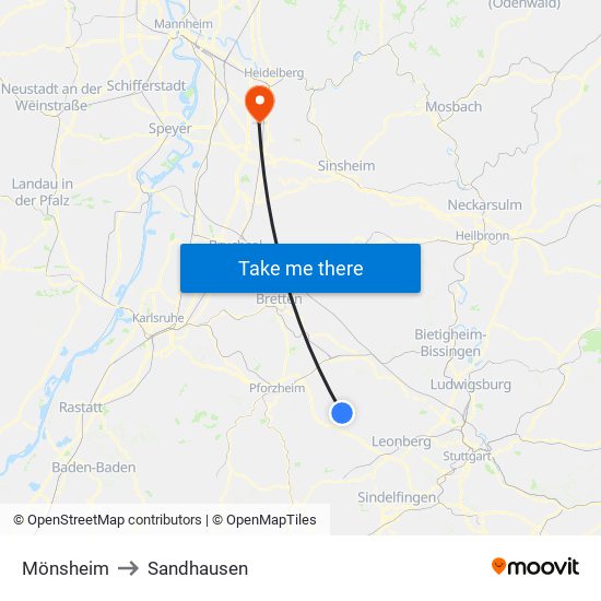 Mönsheim to Sandhausen map