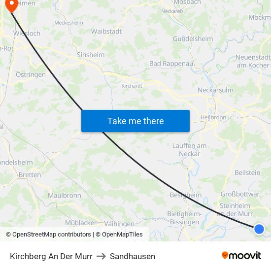 Kirchberg An Der Murr to Sandhausen map