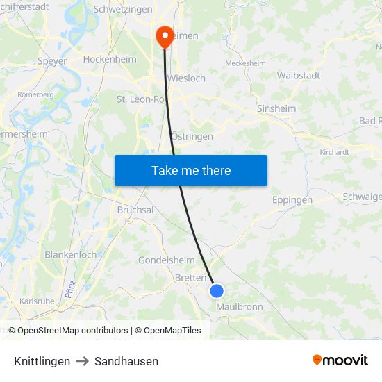 Knittlingen to Sandhausen map
